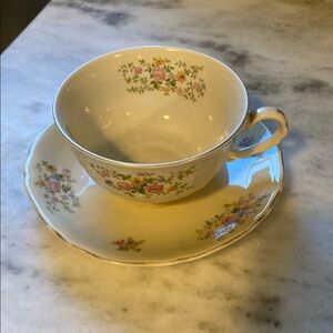 Floral Teacup and Saucer Set - Cream